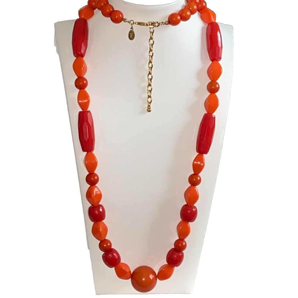 Vintage Signed Joan Rivers Large Orange Lucite Beaded Long Necklace 36" - 38"